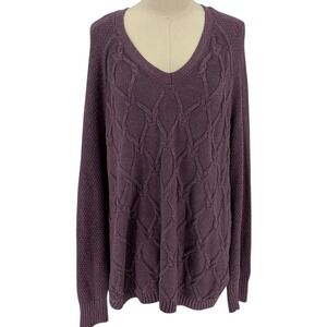 SONOMA Goods for Life‎ Purple Cable Knit V Neck Sweater XXL Cotton Blend